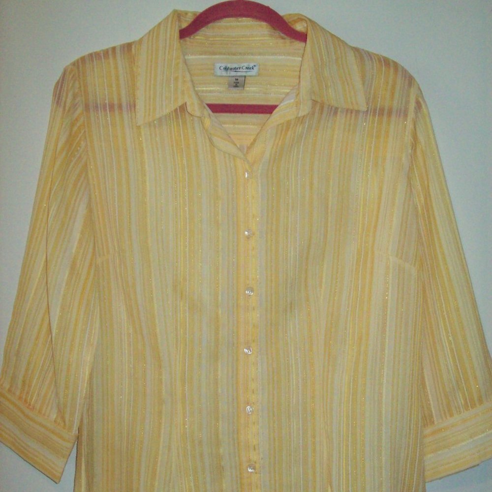 BEAUTIFUL COLDWATER CREEK YELLOW STRIPE BLOUSE